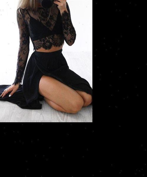 

2 pieces black women tracksuits lace dress evening party long sleeve womens suit two piece set costume, Gray