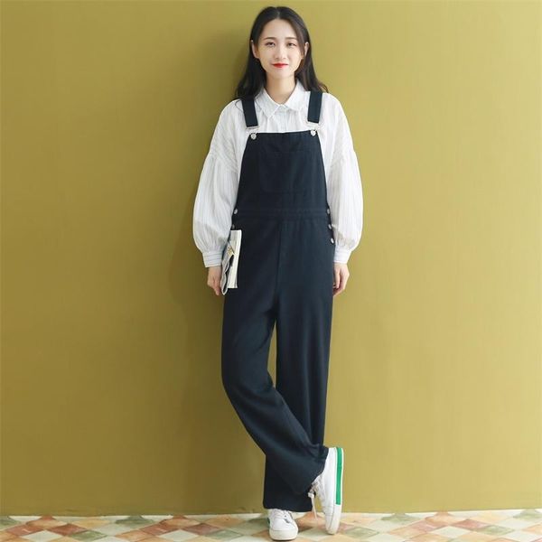 

women's jeans 2021 autumn preppy style female students overalls black high waist pants wide-legged plus size women lady jumpsuits, Blue