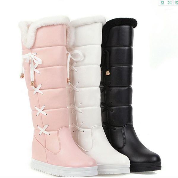 

boots fanyuan keep warm women winter snow round toe platform hidden slip on butterfly knot shoes sweet shoes11, Black