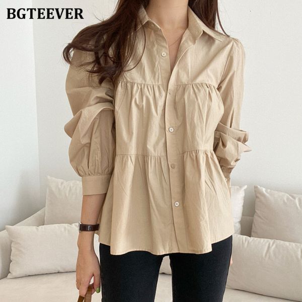 

knits new fashion spring loose single-breasted shirts for women 2021 turn-down collar long sleeve female solid blouses izs9, White