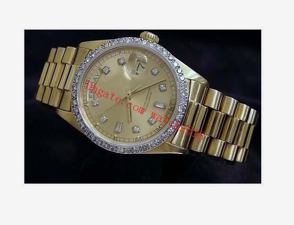 

luxury watches wristwatch 41mm 18038 mechanical automatic diamond dial bezel 18k yellow gold stainless steel bracelet men's watch, Slivery;brown