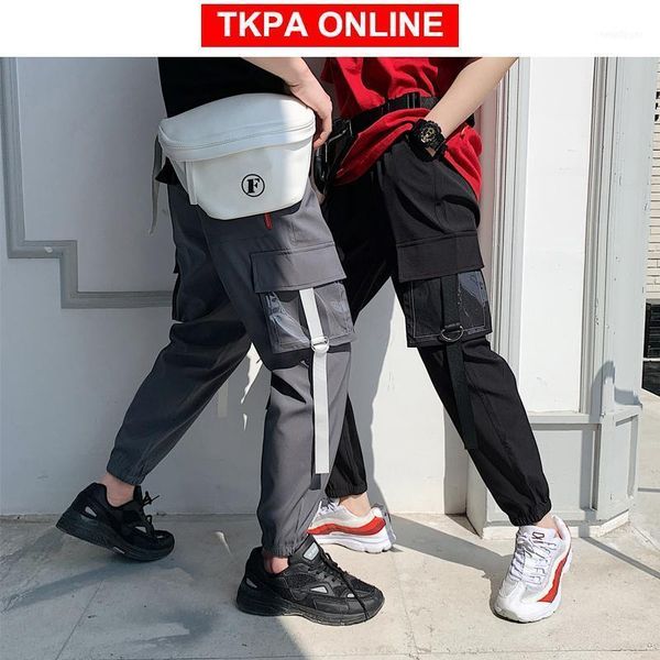 

streetwear joggers pants men 2021 summer harajuku hip hop ribbons sweat korean fashion track black trousers1