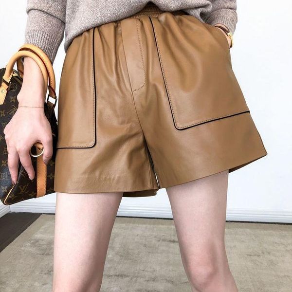 

women's shorts women elastic high waist wide leg autumn winter pu leather casual ladies loose solid color plus size g92, White;black