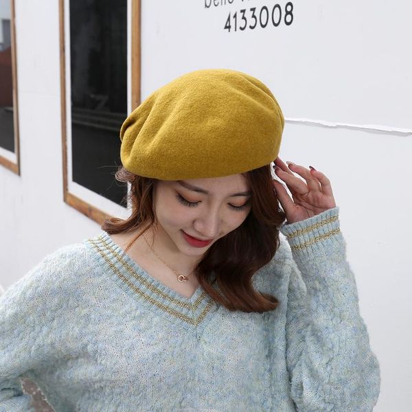 

berets women winter hat wool knit girl caps latest decoration solid colors fashion lady, Blue;gray