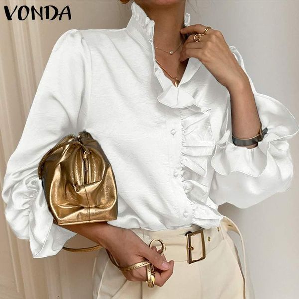 

blouses women elegant office puff party blouse 2021 vonda casual long sleeve women'tunic femininas plus size, White