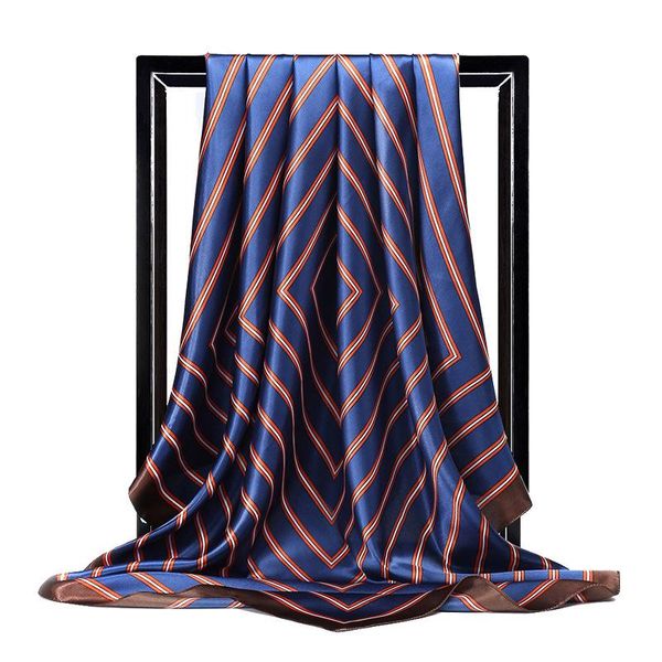 

scarves spring and autumn silk scarf women's fashion plaid stripe multicolor options foulard daily casual female head, Blue;gray