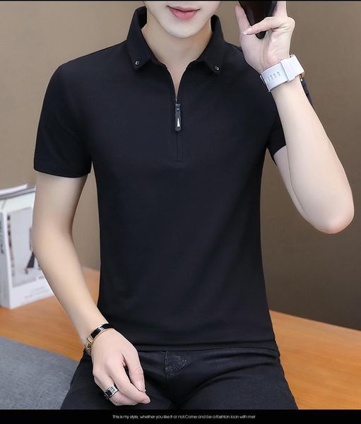 

men's polos brown summer fashion 2021 shirt cotton t-shirt short sleeve lapel korean, White;black