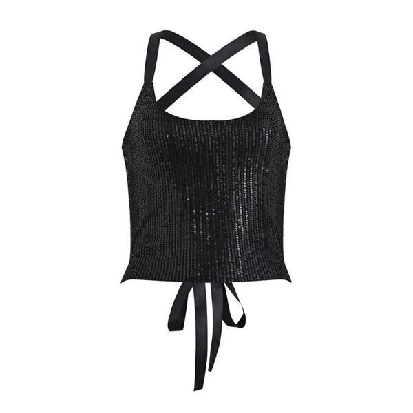 

women's tanks & camis nines crop women tank cropped summer t shirt sequins t-shirts sleeveless vest camisole short tshirt, White