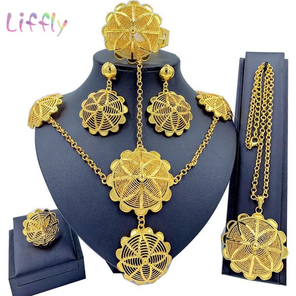 

earrings & necklace african elegant bridal wedding gold bracelet ring luxury jewelry party women fashion sets, Silver