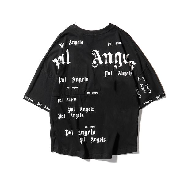 

Summer men's t shirt English Palms Angels High-quality full-body LOGO drop shoulder short-sleeved letter print high street loose couple, White;black