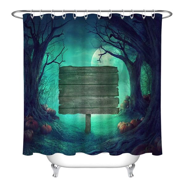 

halloween ghost forest pumpkin 12 hook shower curtain waterproof toilet decoration