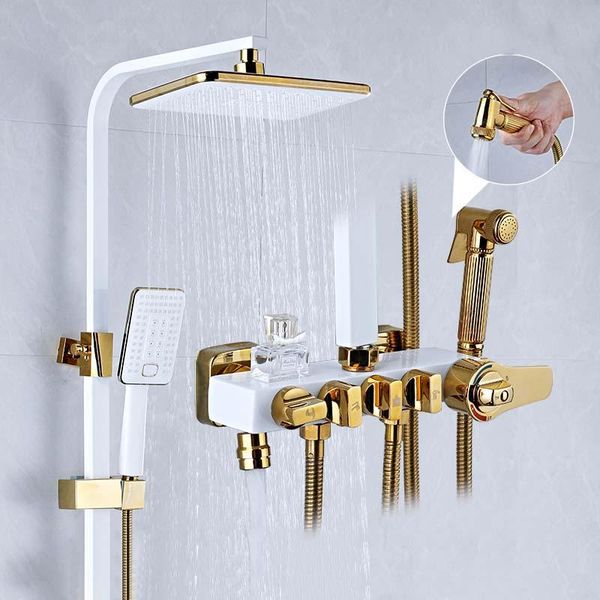 

bathroom shower sets luxury white gold faucet set 4-function switch wall mount rain head with hand bathtub spout bidet tap black