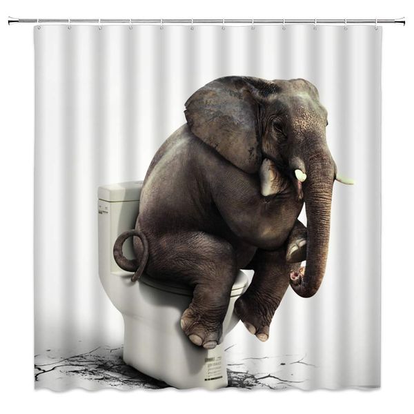 funny elephant shower curtain africa wildlife sitting on the toilet decor animal humor picture,fabric bathroom set with hooks