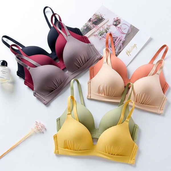 

bras wasteheart women fashion yellow one-piece padded push up wireless cup a b underwear sweet female, Red;black