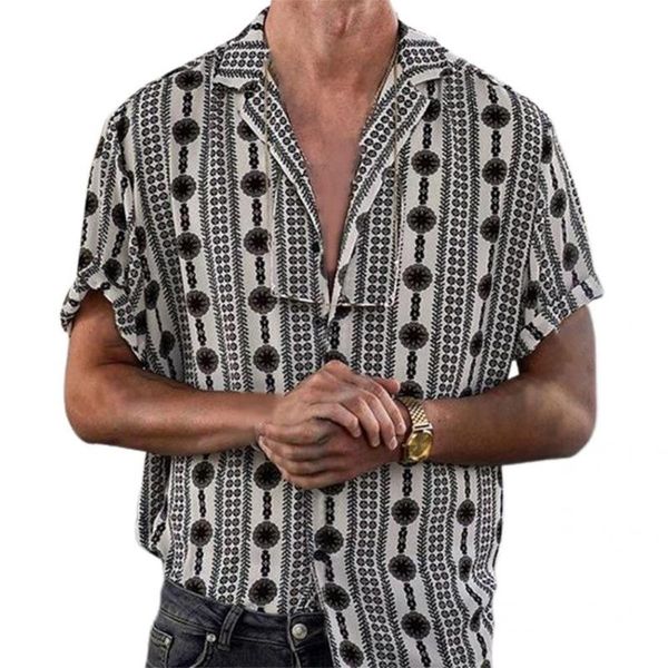 

men's casual shirts men shirt 2021 blouse vintage short sleeve dot print turn-down collar for going out, White;black