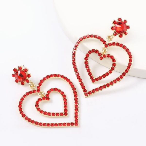 

dangle & chandelier ins fashion simple alloy inlaid crystal acrylic multilayer red love heart-shaped ladies earrings wholesale, Silver