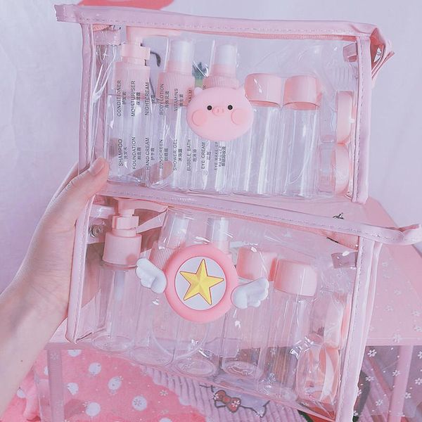 

storage bottles & jars 7pc/set travel cosmetic bottle professional portable transparent points bottling empty containers pump spray