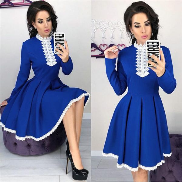 

autumn women vintage evening party mini dress long sleeve casual bodycon lace patchwork swing short 2021 arrivals dresses, Black;gray