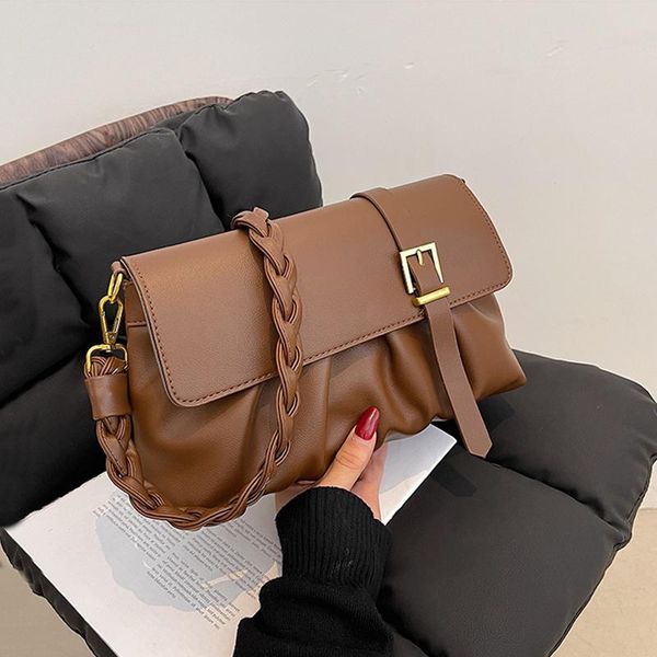 

evening bags vintage folds pu leather flap shoulder for women 2021 winter simple female crossbody bag luxury designer handbags and purse