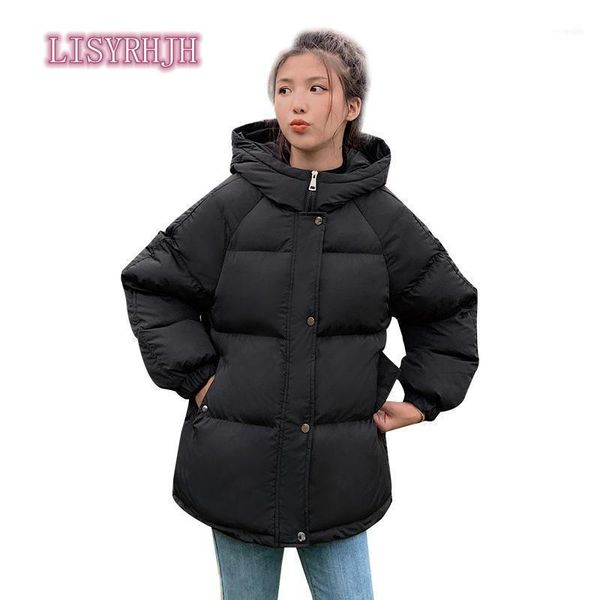 

women's down & parkas lisyrhjh 2021 hooded women winter jacket coat plus size 2xl short thicken warm cotton padded clothes1, Black