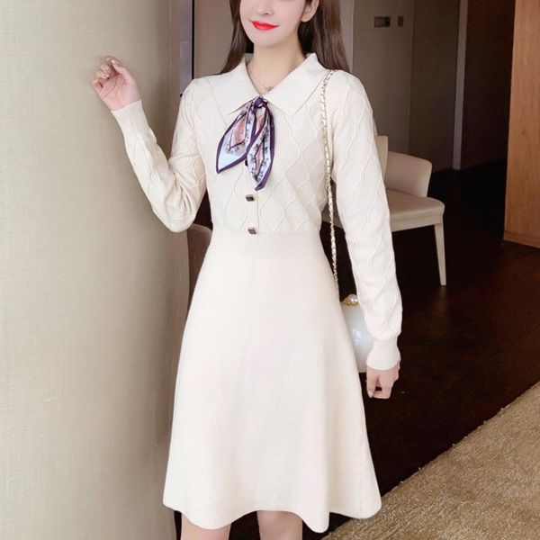 

casual dresses sweet women party basic mini knitting dress fall winter platycodon grandiflorum gentle fragrant vintage sweater vestidos, Black;gray