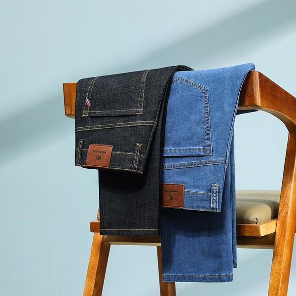 

men's jeans spring summer trendy fashion thin business loose casual stretch straight-leg denim trousers male brand pants, Blue