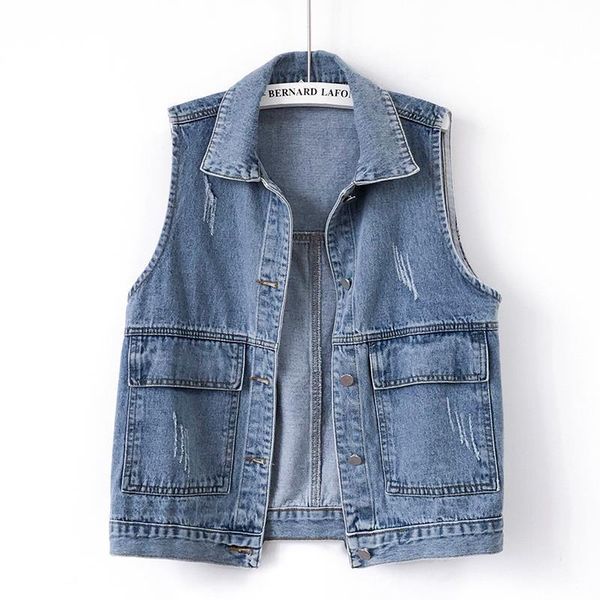 

women's vests autumn women denim coat plus size chic fashion waistcoat female vintage pocket outwear sleeveless cropped jean jacket z58, Black;white