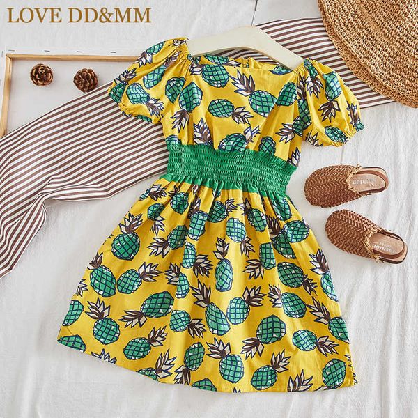 

love dd&mm girls dresses summer children's wear girls holiday wind garden pineapple print bubble sleeve waist dress 210715, Red;yellow