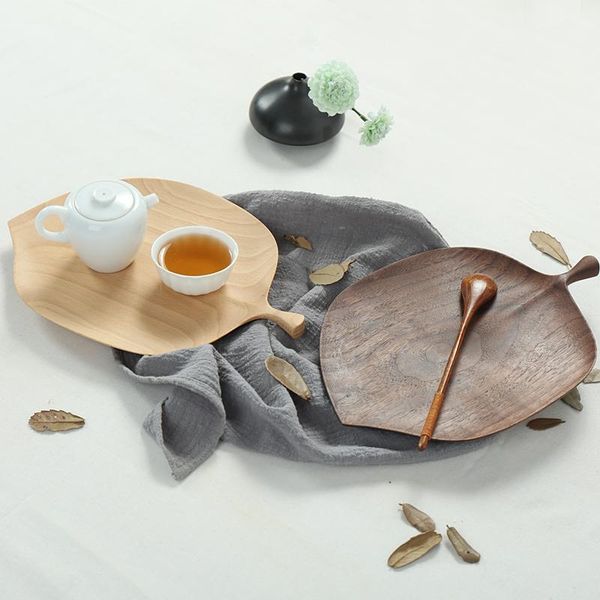 

dishes & plates customized japanese style black walnut leaves original design dinner wooden dessert snack fruit creative solid wood tray
