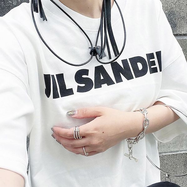 

fashion designers meichao jil alphabet print sander simple high street over size street hip hop short sleeve women's tshirt men's, White