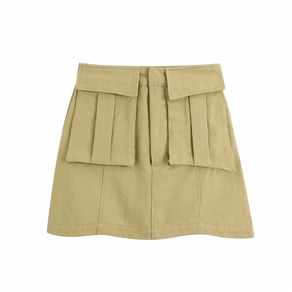 

streetwear women a-line short skirts fashion ladies elegant pocket safari style female kaikh girls chic 210427, Black