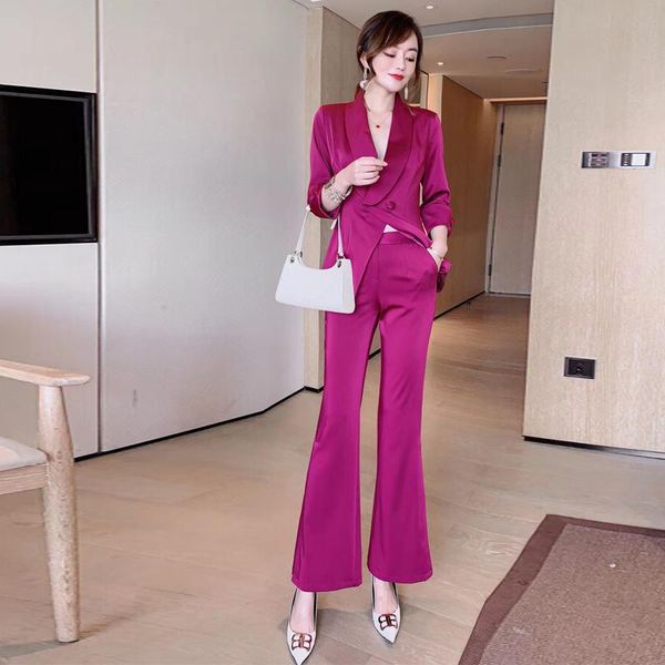 

two piece set and pants women's style temperament professional self-cultivation suit side slit wide leg, White