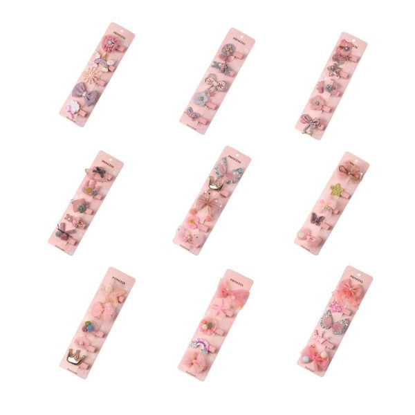 

hair accessories 5 pcs/set cute pink girl hairpins children's cotton clips steel clip bb barrettes headdress, Slivery;white