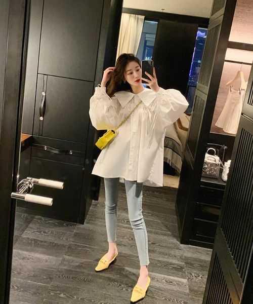 

women's t-shirt navy collar white shirt female retro fashion spring korean version loose design sense niche tide women clothing