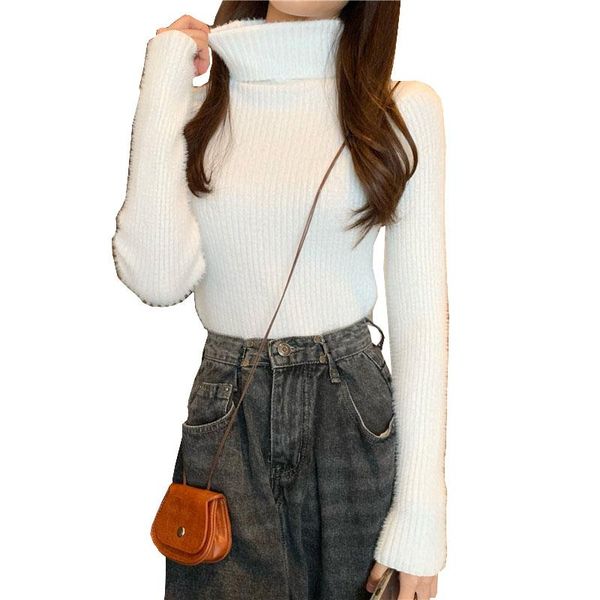 

women's sweaters ladies turtleneck thick warm bottoming sweater 2021 female winter slim outer wear inner long-sleeved knitted ok1211, White;black