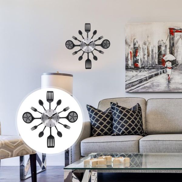 

1pc creative cutlery kitchen spoon fork wall clock modern mute decor clocks