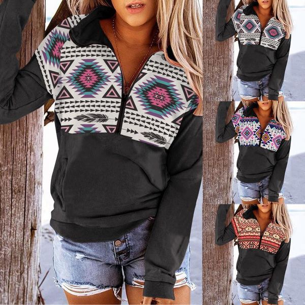 

women's hoodies & sweatshirts sweatshirt pockets long-sleeved zipper neck pullover fall/winter fashion casual, Black