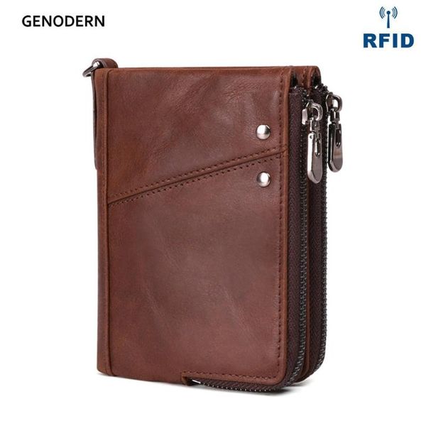 

wallets genodern genuine leather for men rfid short zipper wallet with coin purse male card holder man walet, Red;black