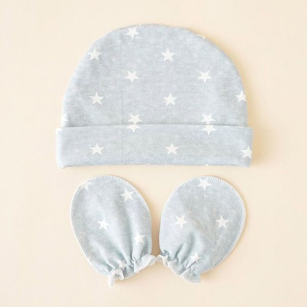 

caps & hats stars printed baby gloves hat set soft cotton mittens beanie cap nightcap kit for infant born shower gifts, Yellow