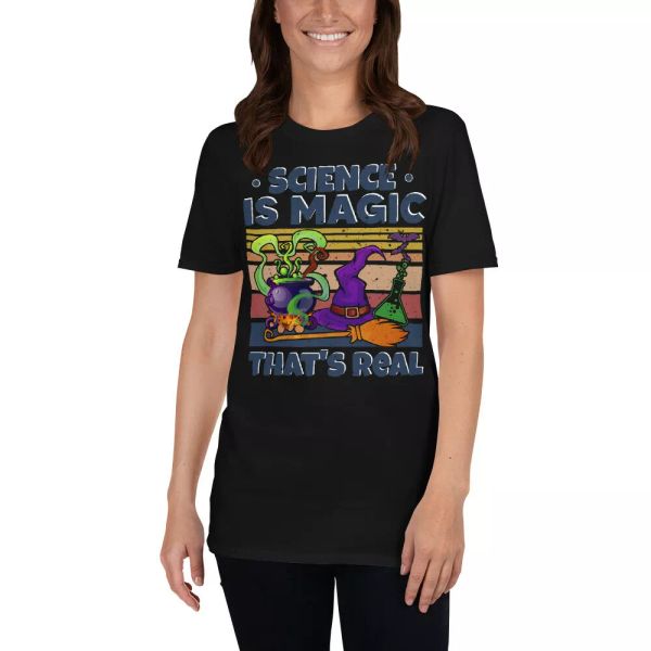 

science is magic that's real witch halloween science lover gifts t-shirt, White;black
