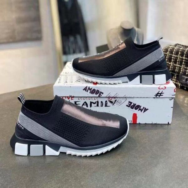 

men women luxury designer shoes sneakers upper rubber sole stretch knitted fabric platform knitting casual shoe size 35-45 with box, Black