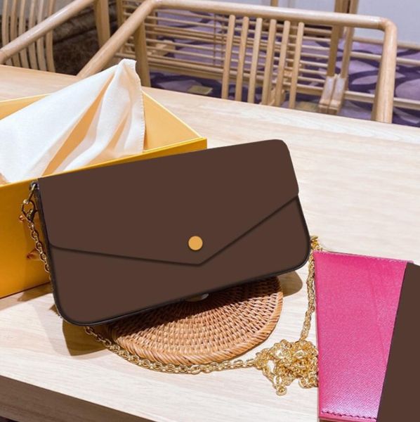 

designer ladies classic three-piece mini shoulder bags women chain crossbody bag floral letter genuine leather wallet