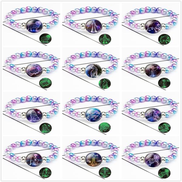 

luminous twelve constellation beaded bracelets glass charm strands jewelry party home birthday pretty gifts decor, Black