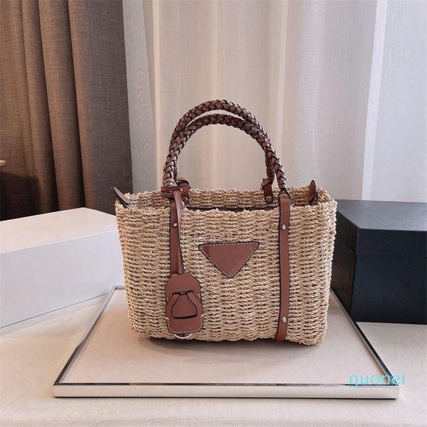 

sun straw weaving and leather bags, relaxed literature art, large capacity distribution box 25 * 17 cm 554c
