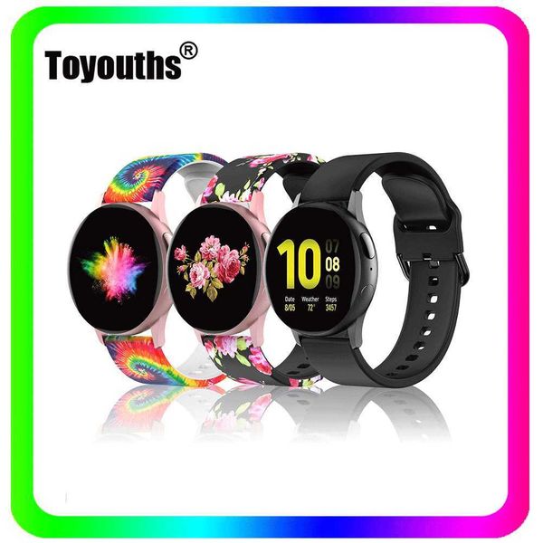 

toyouths silicone 20mm band strap for samsung galaxy watch 3 41mm printing silicone wristband for samsung galaxy active 2 40mm h0915, Silver