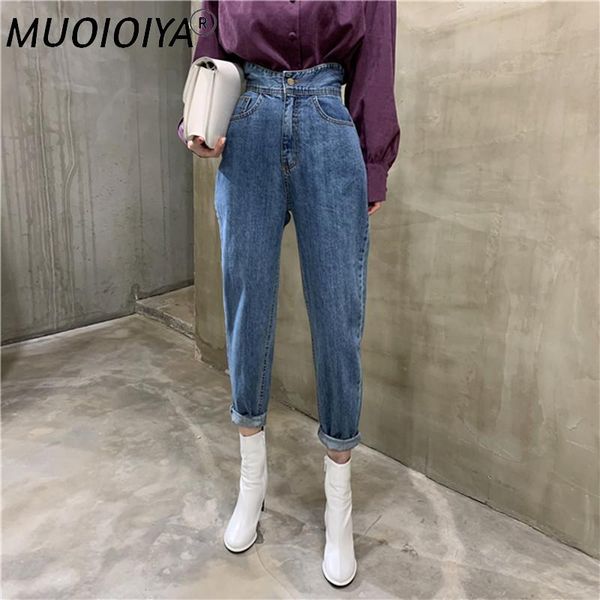 

women's jeans korean high waist for women harem pants female 2021 trendy loose ladies denim trousers casual vintage mom boyfriend, Blue