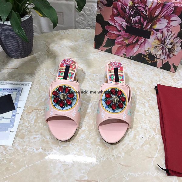 

2021ss woman slipper fashion thick bottom slippers platform alphabet lady sandals leather high heel slides with box size35-41, Black