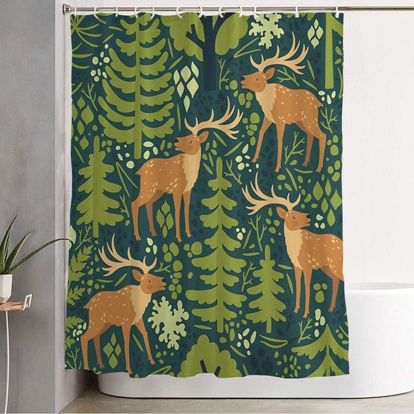 

bathroom shower curtain pine autumn elk summer character semless pattern natural cute nature deer trees drawn baby graphic cute