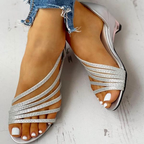 

sandals 2021 wholesale wedge med heel leisure bling summer slip on gladiator casual women shoes woman, Black