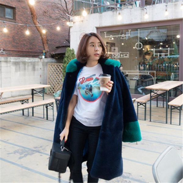 

faux fur coat women trend hooded furry long color fight overcoat warm windbreaker 2021 winter chic ladies outerwear women's, Black